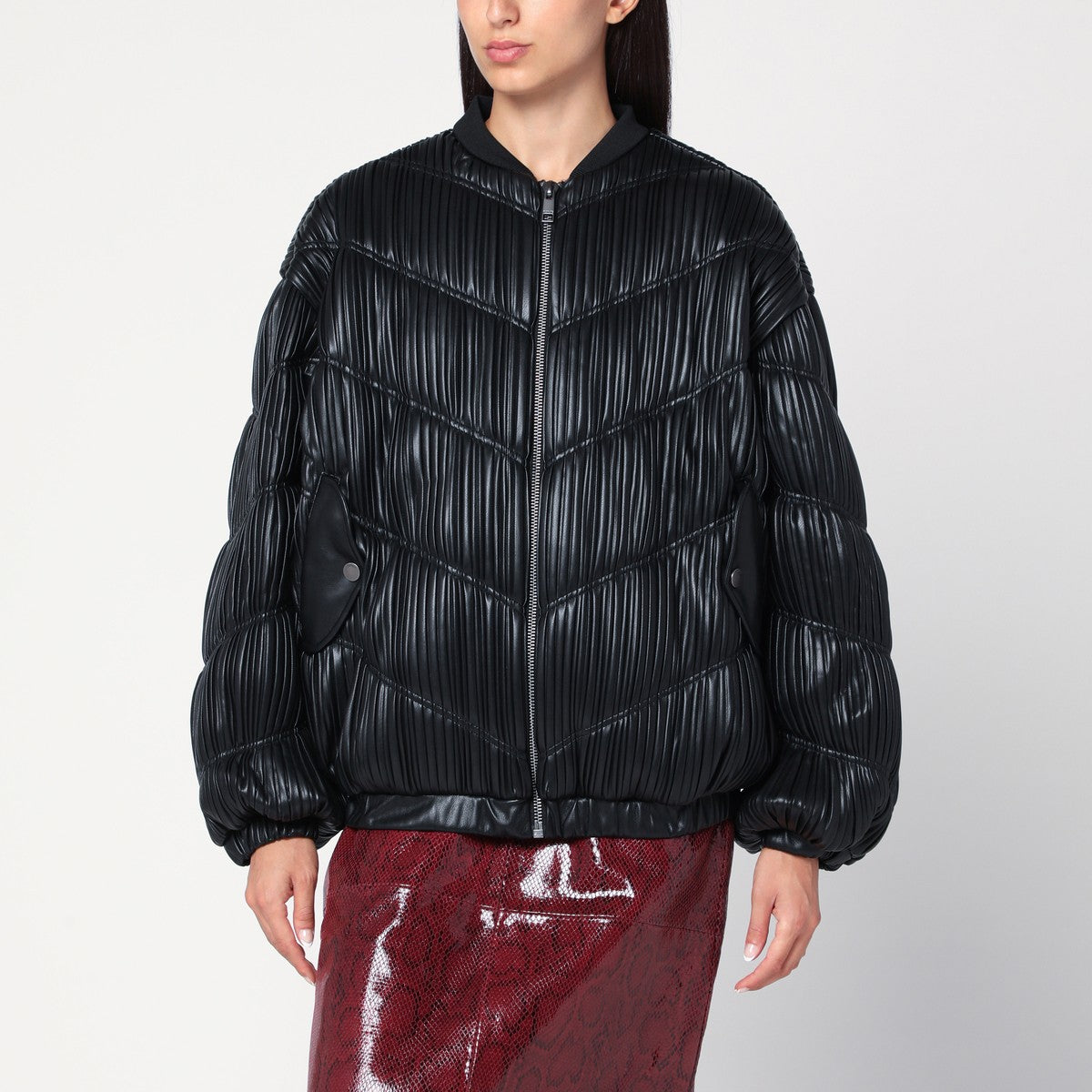 ROTATE Birger Christensen Black pleated bomber with zip