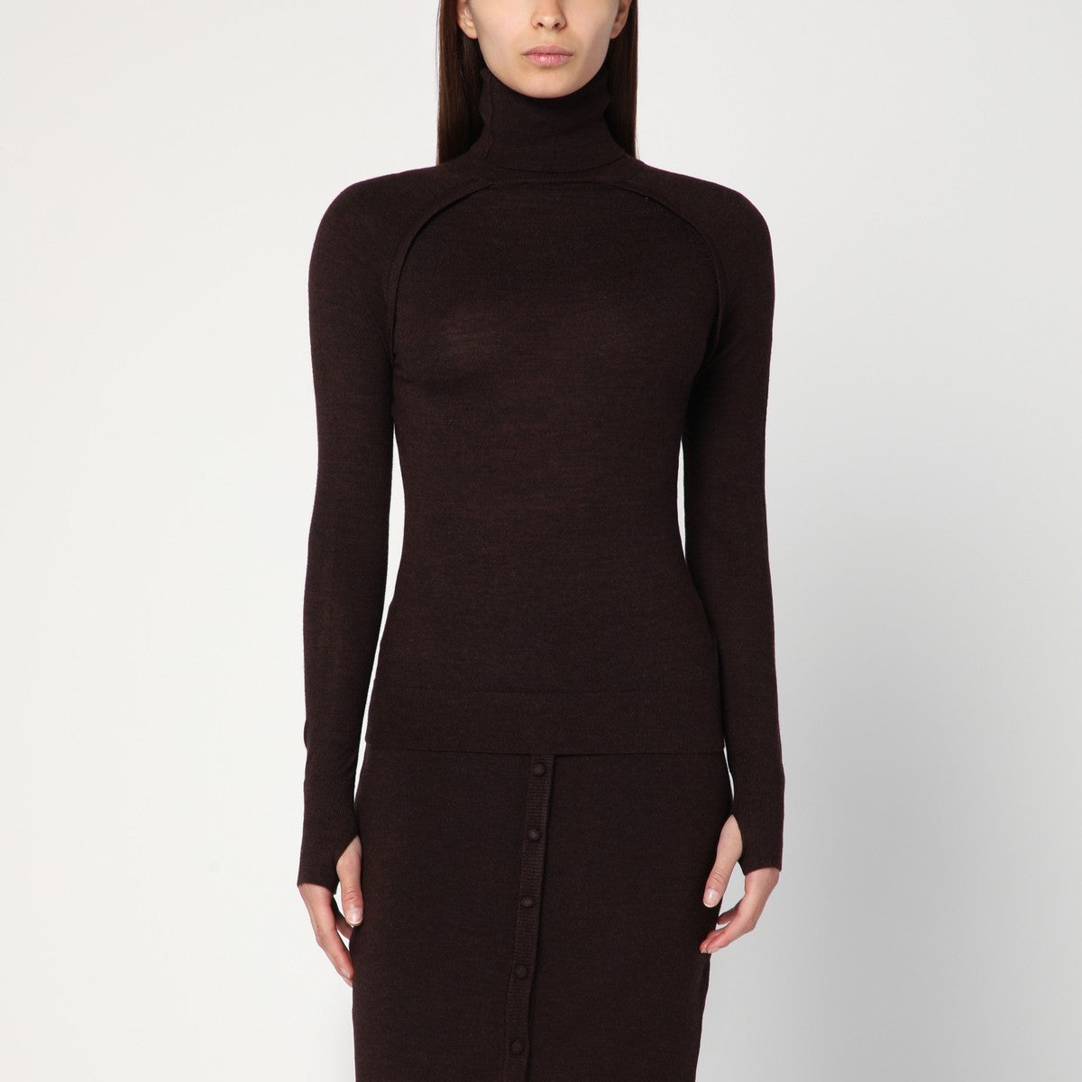 Victoria Beckham Brown turtleneck sweater in wool