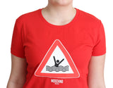 Moschino Red Cotton Swim Graphic Triangle Print  T-shirt