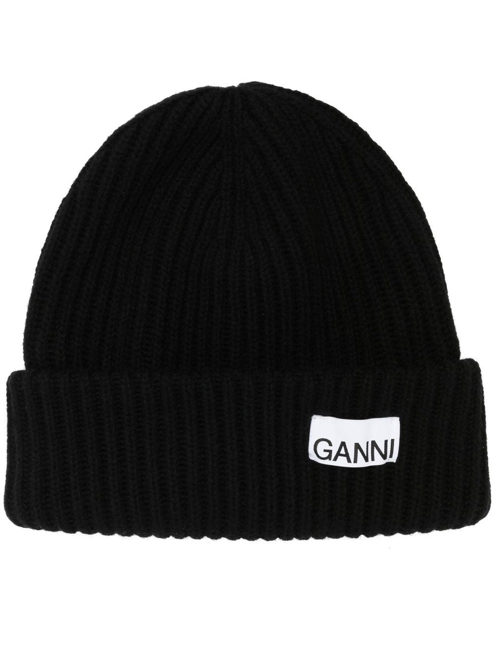 Ganni Oversized Wool Rib Knit Beanie