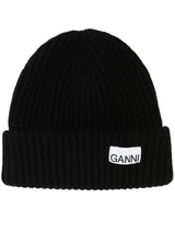 Ganni Oversized Wool Rib Knit Beanie