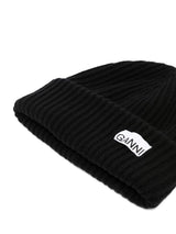 Ganni Oversized Wool Rib Knit Beanie