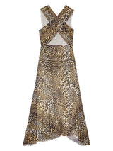 Ganni Leopard Marl Mesh Long Ruched Crossover Dress