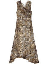 Ganni Leopard Marl Mesh Long Ruched Crossover Dress