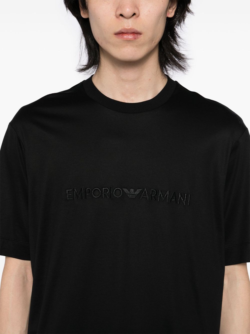 Emporio Armani T-shirt with embossed logo embroidery in lyocell blend jersey