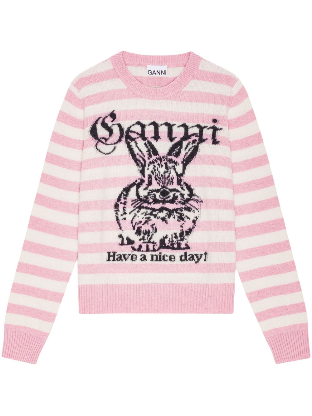 Ganni Striped Graphic Wool Bunny Jumper