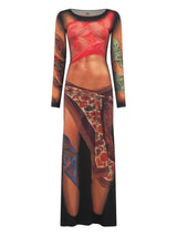 Marine Serre Draped Statue Long Jersey Dress