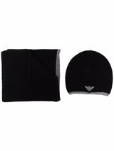 Emporio Armani ribbed knit embroidered logo scarf & beanie set