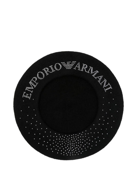 Emporio Armani Wool beret with micro-studded logo