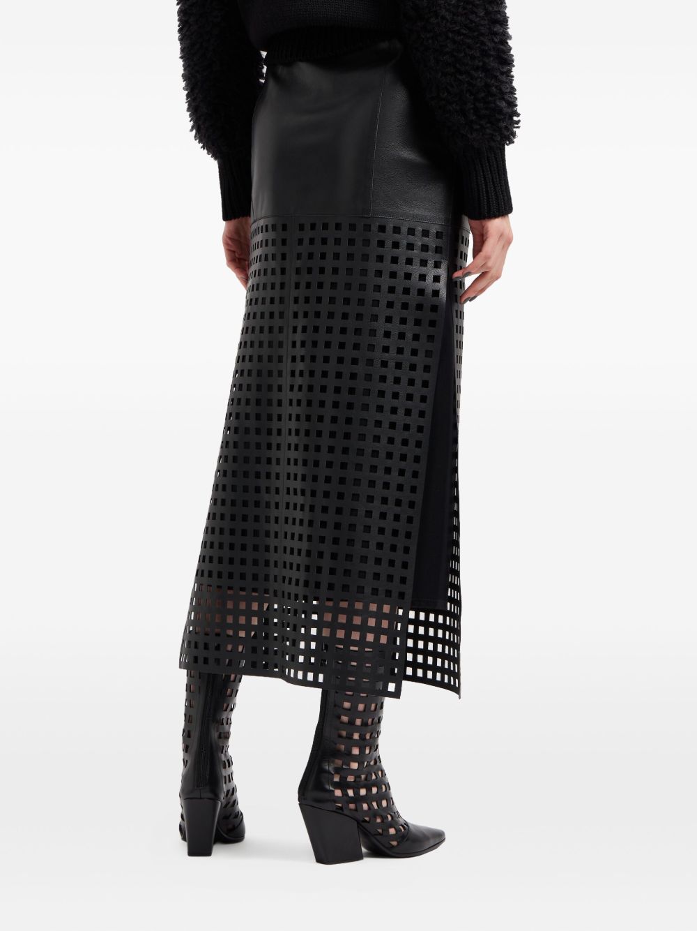 Emporio Armani Capsule Polygon longuette skirt in vegetable nappa leather with laser-cut perforations