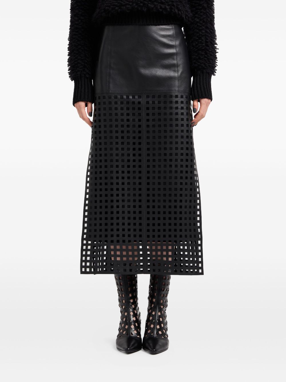 Emporio Armani Capsule Polygon longuette skirt in vegetable nappa leather with laser-cut perforations
