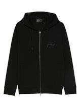 Emporio Armani Double jersey zip-up hoodie with embossed EA logo embroidery