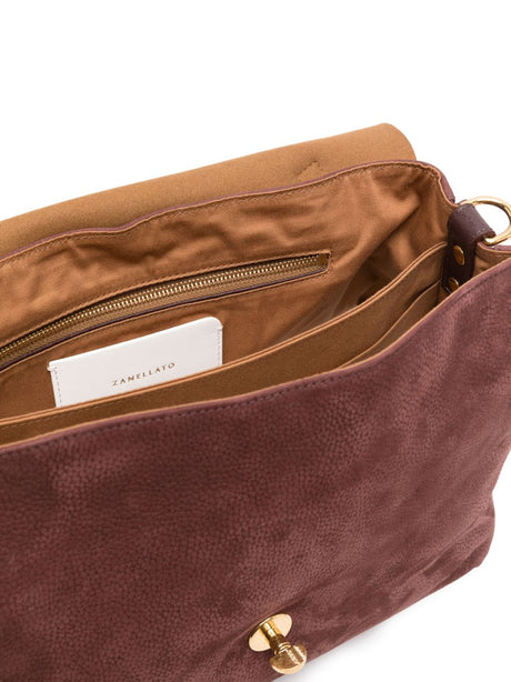 Zanellato Postina Jones Medium handbag in vinaccio suede leather