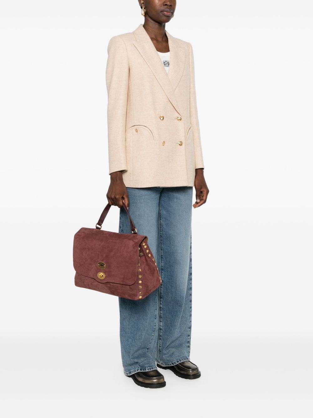 Zanellato Postina Jones Medium handbag in vinaccio suede leather