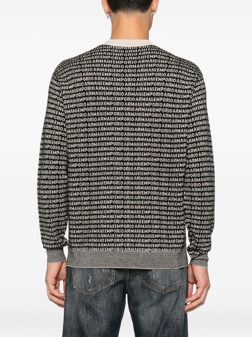 Emporio Armani Virgin wool sweater with jacquard logo and all-over signature