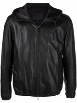 Emporio Armani Lambskin hooded jacket drawstring