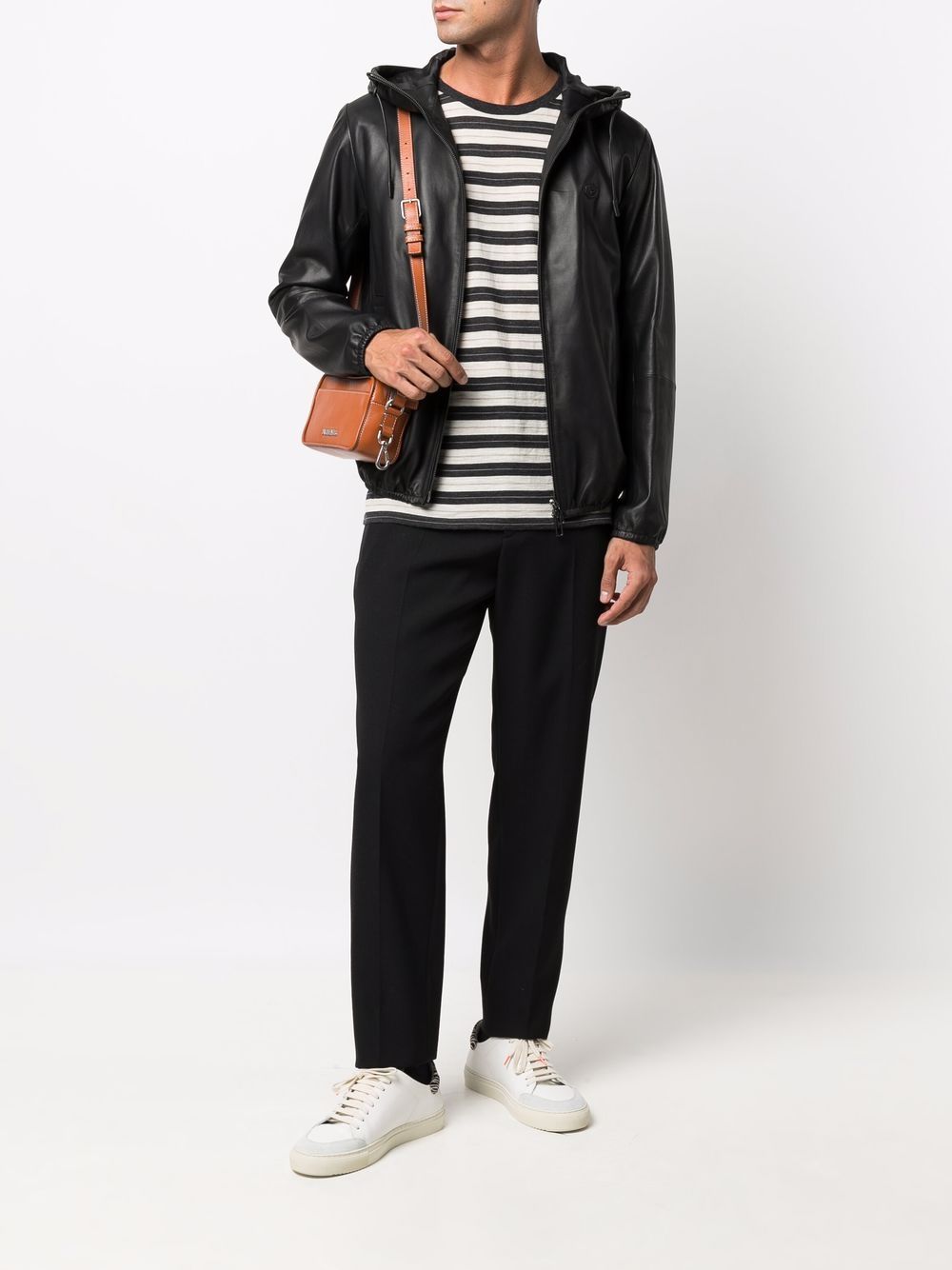 Emporio Armani Lambskin hooded jacket drawstring