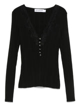 Self-Portrait Lace-trimmed ribbed top