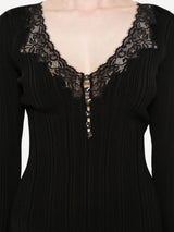 Self-Portrait Lace-trimmed ribbed top