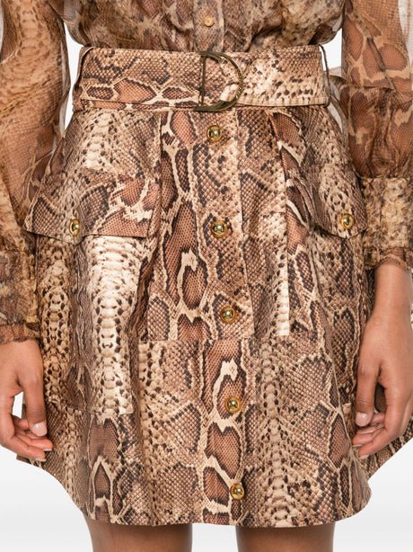 Zimmermann Snakeskin-effect belted skirt