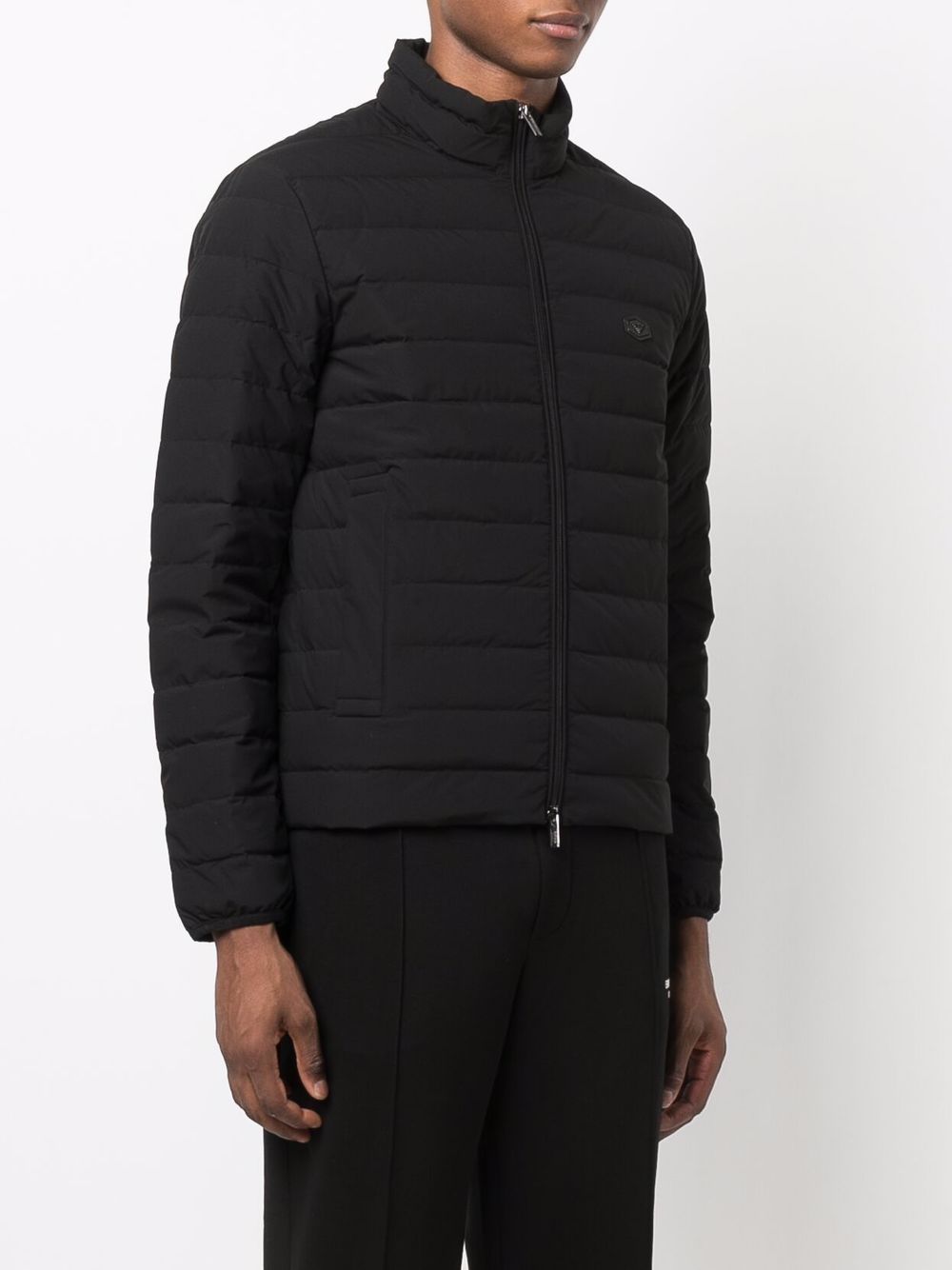 Emporio Armani Full-zip quilted nylon down jacket with eagle logo patch