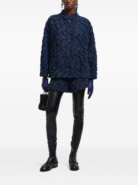 Emporio Armani Fringed embossed jacquard denim shorts