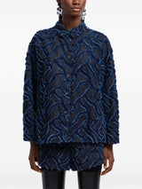 Emporio Armani Fringed embossed-motif jacquard denim shirt jacket
