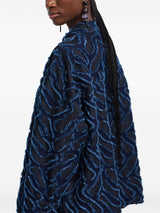 Emporio Armani Fringed embossed-motif jacquard denim shirt jacket