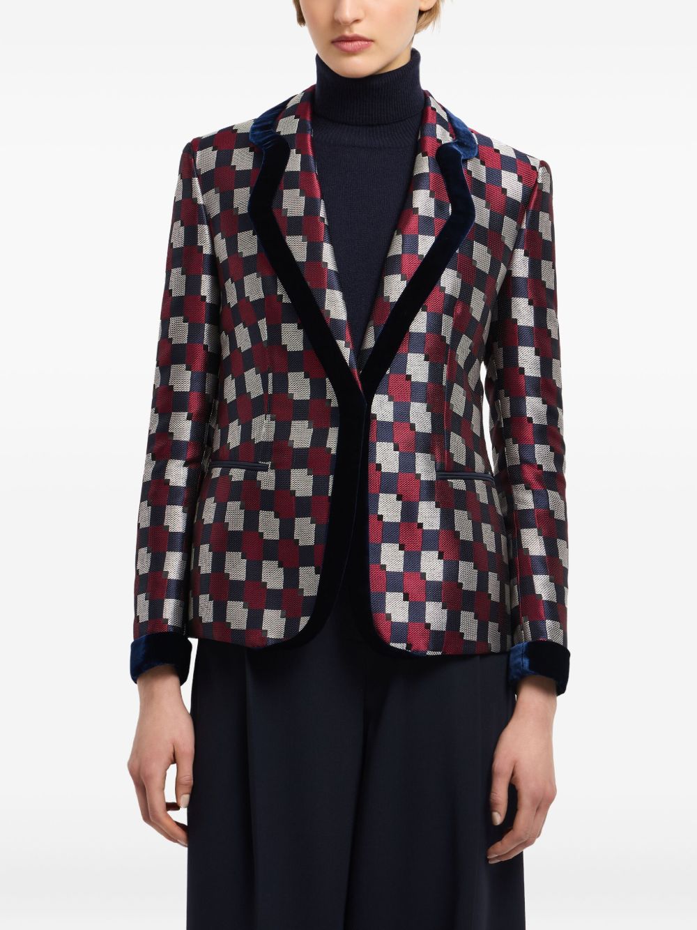 Emporio Armani Geometric jacquard blazer with velvet details