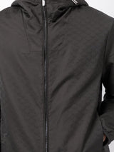 Emporio Armani Hooded jacket with zip in nylon jacquard eagle all over