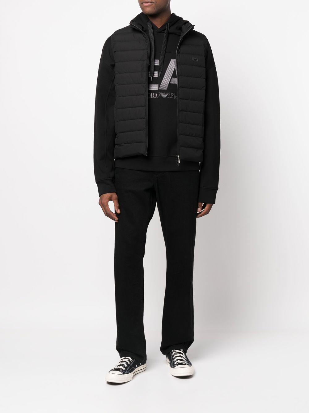 Emporio Armani Full-zip, sleeveless quilted nylon down jacket with eagle logo patch