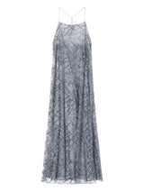 Emporio Armani Long tulle dress with all-over micro sequin and jet embroidery