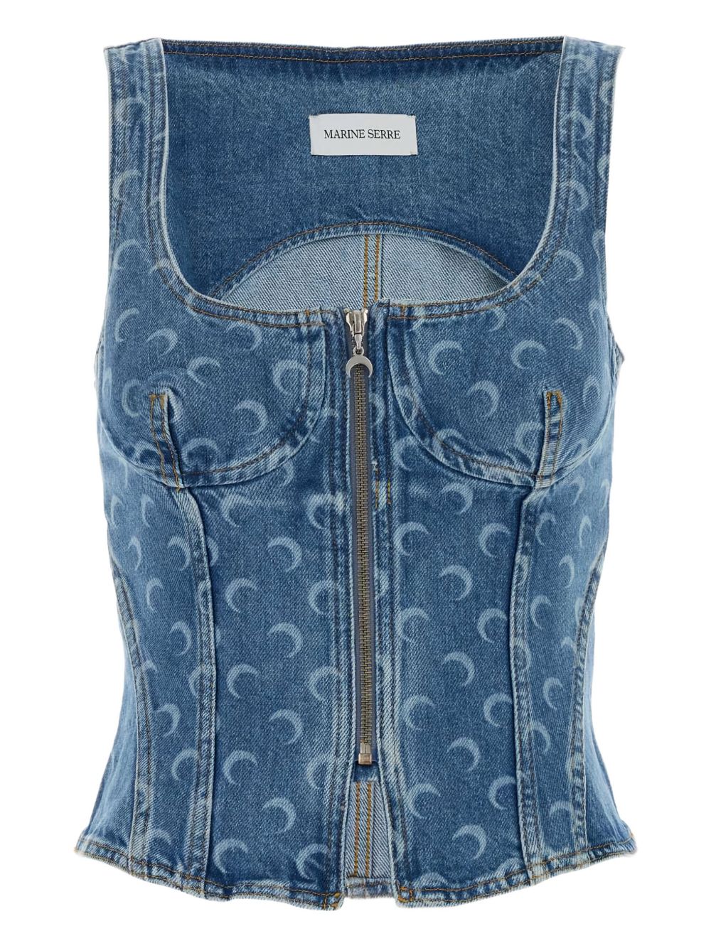 Marine Serre Moon Laser Denim Bustier Top