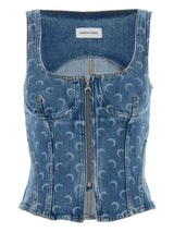 Marine Serre Moon Laser Denim Bustier Top