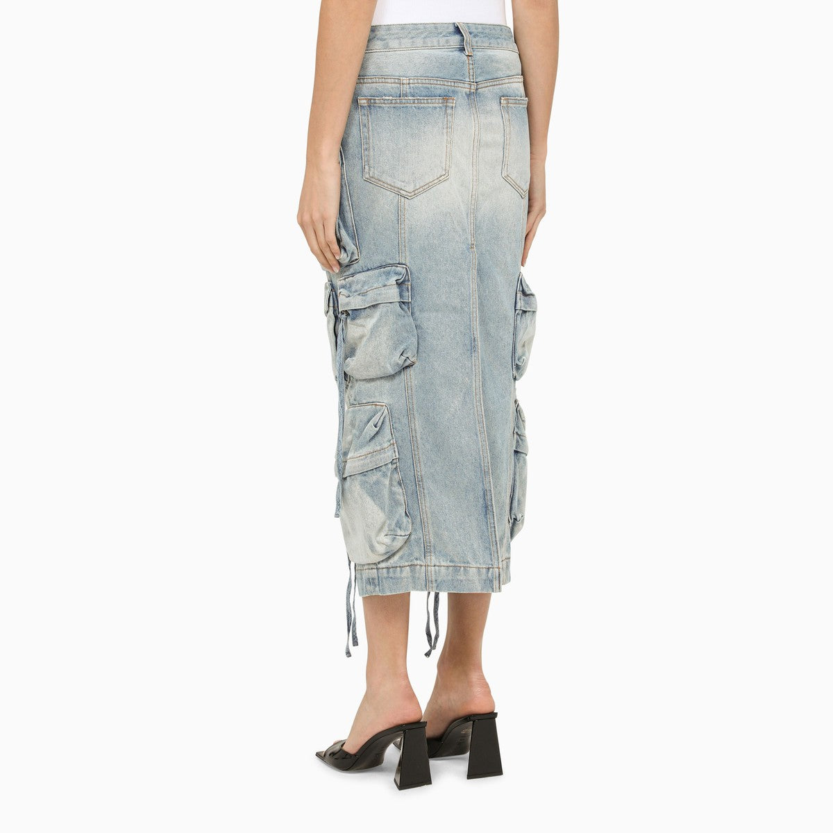 The Attico Blue denim cargo midi skirt