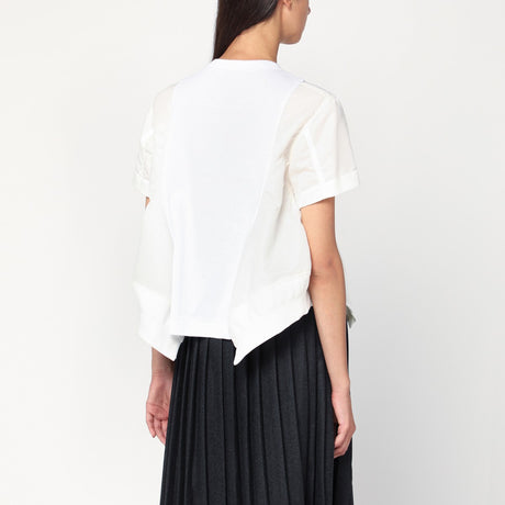 Sacai White cotton and nylon T-shirt