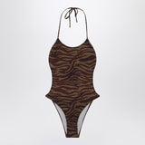 The Attico Zebra one-piece swimsuit in khaki/brown