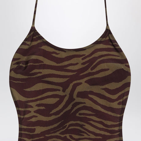 The Attico Zebra one-piece swimsuit in khaki/brown