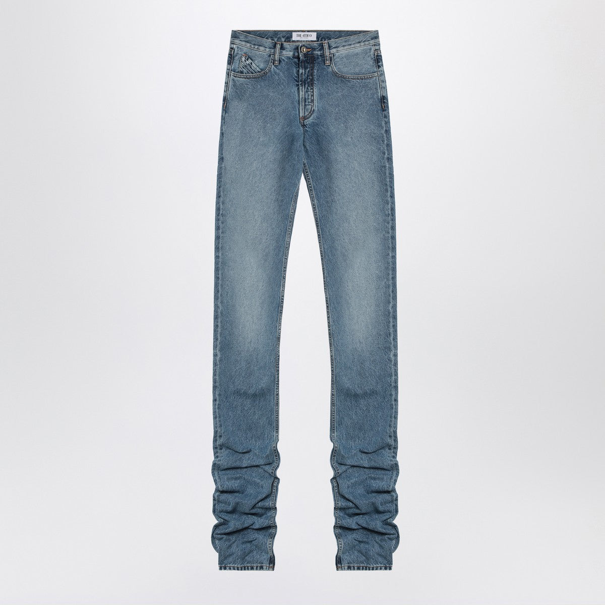 The Attico Sky blue jeans with long leg curled at the hem