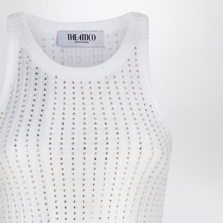 The Attico White tank top with rhinestones