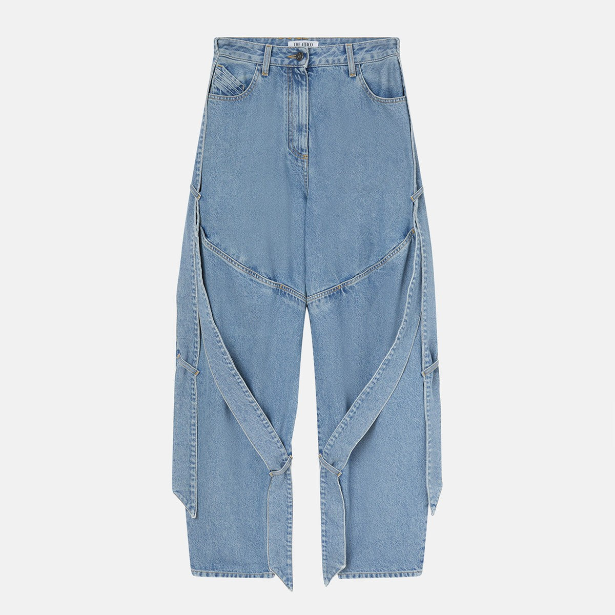 The Attico Wide light blue jeans with ribbons
