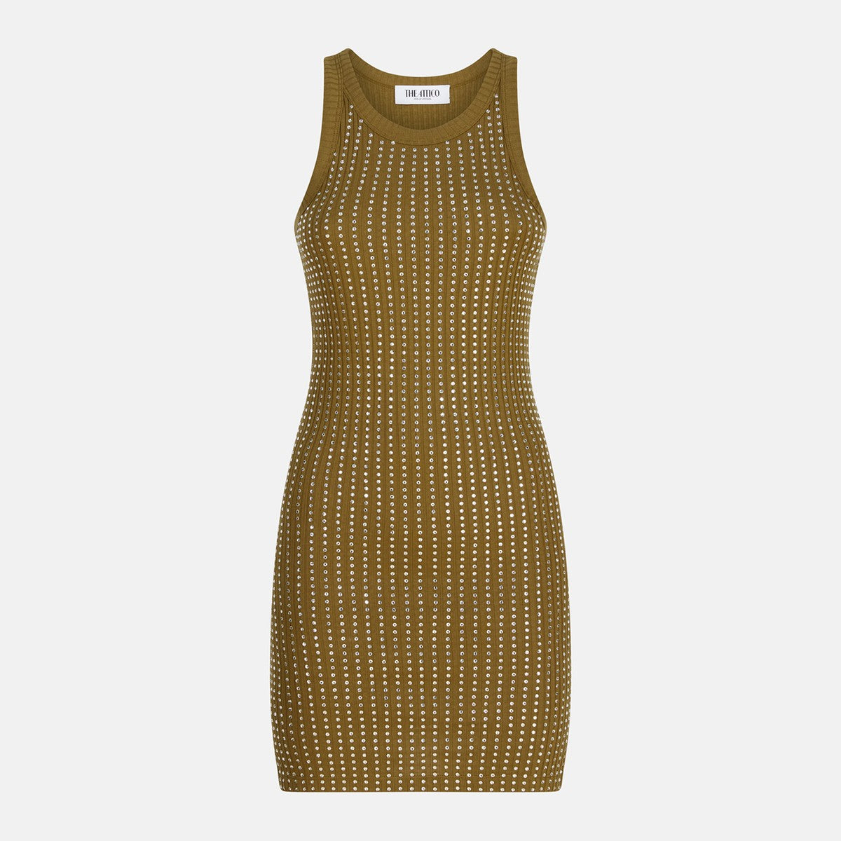 The Attico Military green mini dress with rhinestones