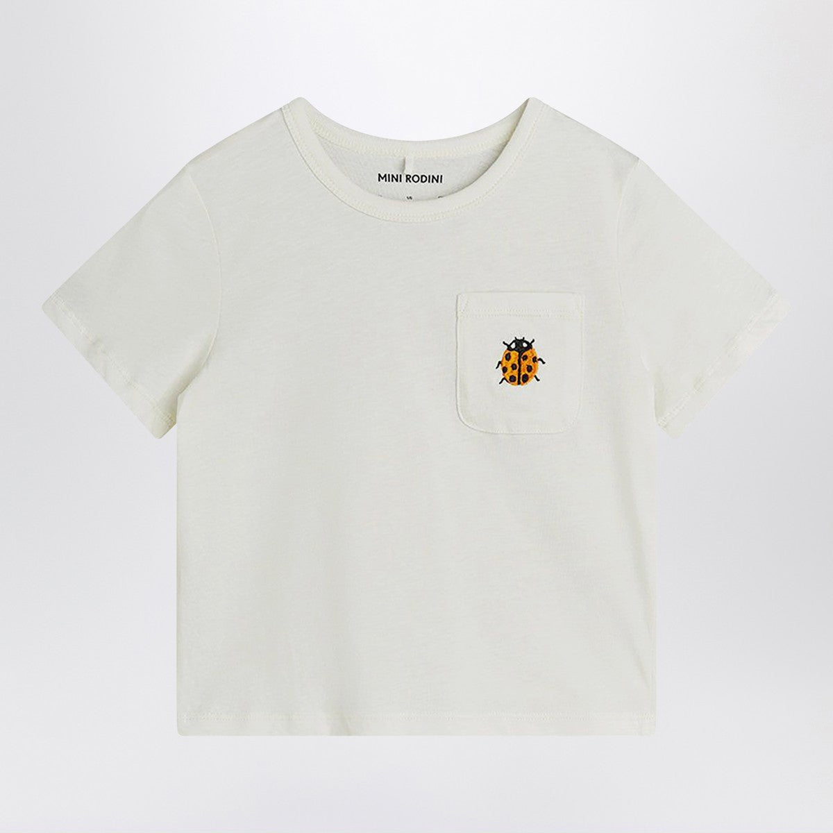 Mini Rodini white T-shirt with ladybug embroidery
