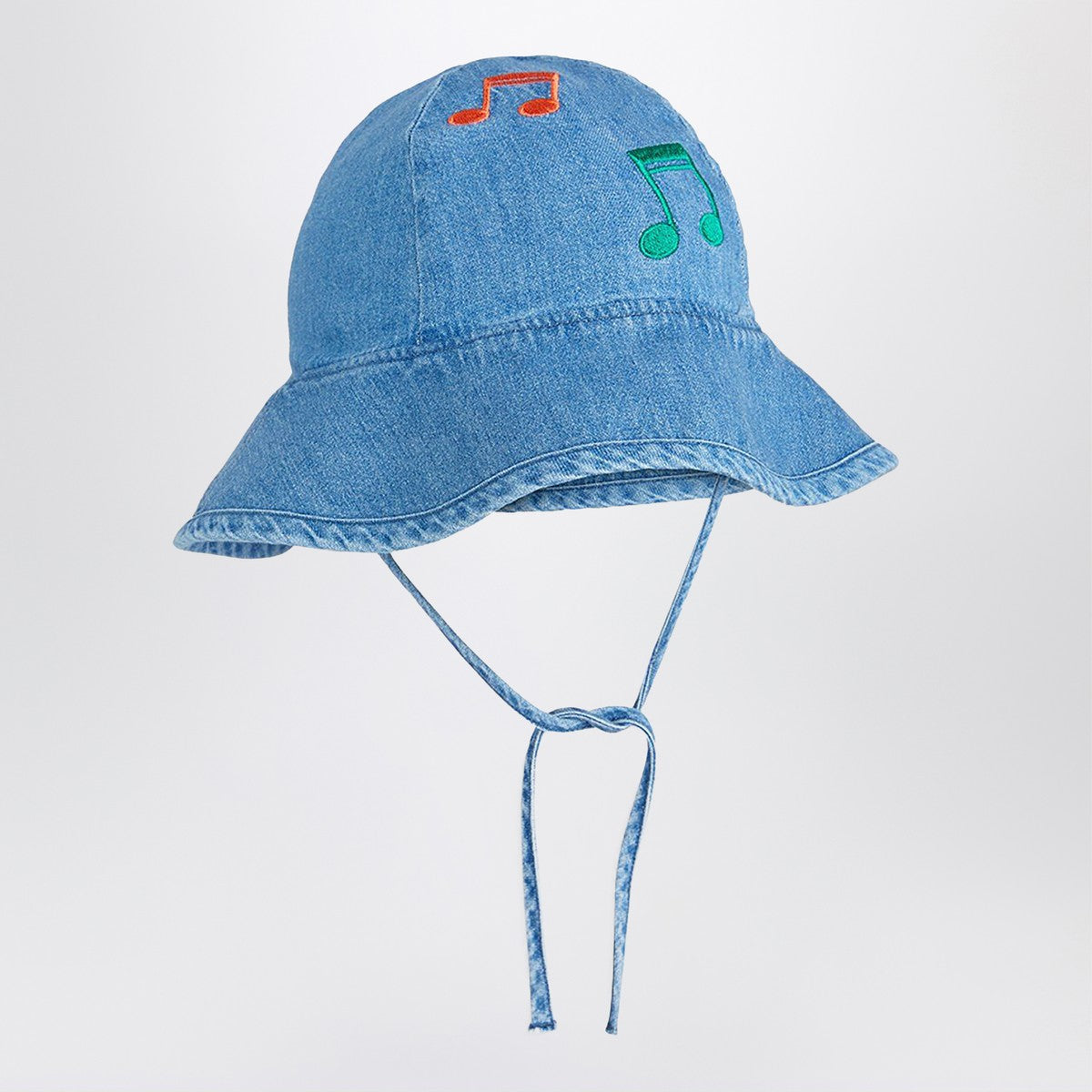 Mini Rodini Light blue denim hat with musical notes