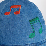 Mini Rodini Light blue denim hat with musical notes