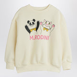 Mini Rodini Ivory sweatshirt with panda and cat print