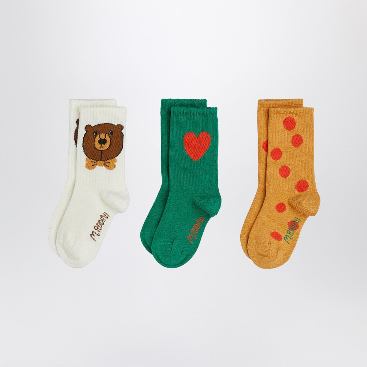 Mini Rodini Three socks with bear, heart and polka-dot patterns