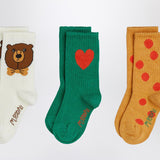 Mini Rodini Three socks with bear, heart and polka-dot patterns