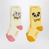 Mini Rodini Two pairs of socks with panda and cat motif