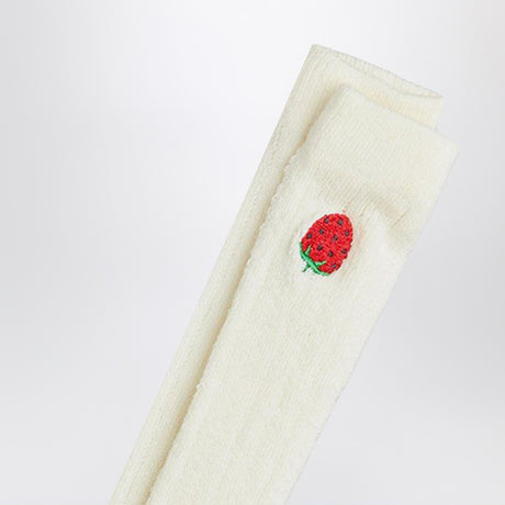 Mini Rodini White openwork tights with embroidered strawberries